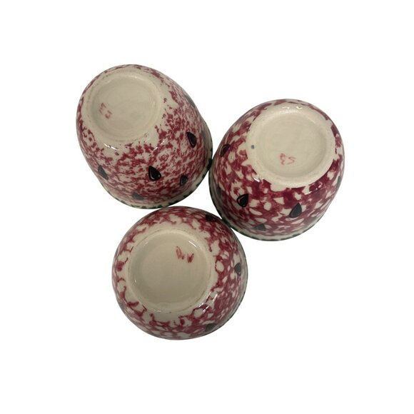 Henn Pottery Handpainted Ceramic Custard Cups Watermelon Spongeware - Picture 5 of 6